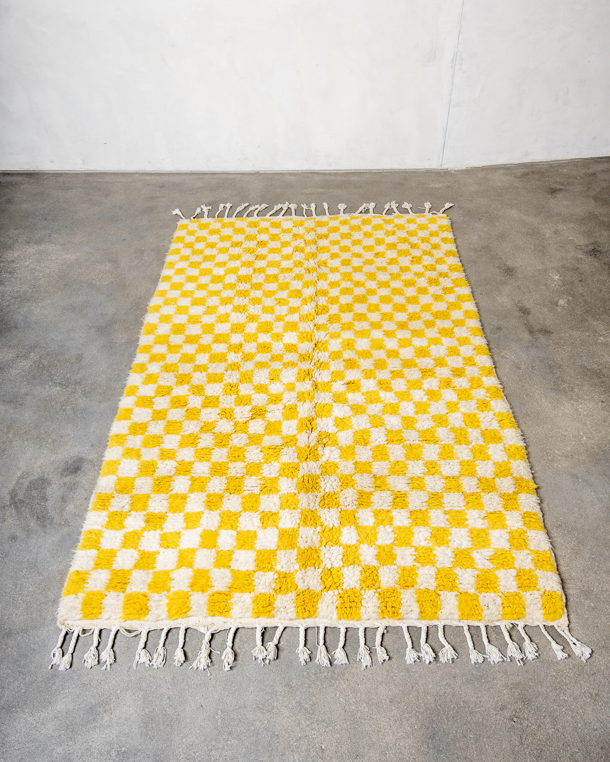 Modern, designer, handcrafted Berber rug from Morocco. Beniourain carpet with beautiful colours and patterns and fluffy wool texture.